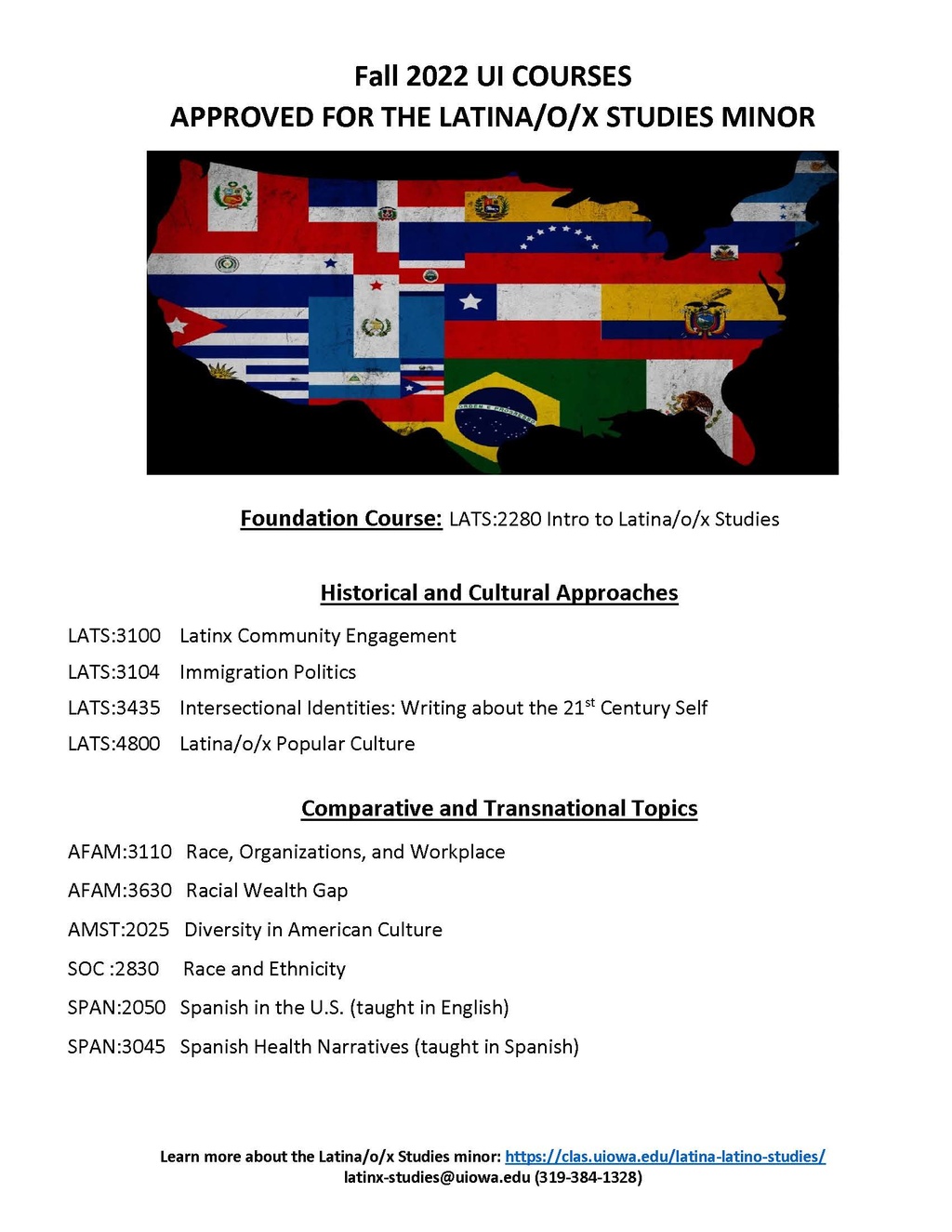 Updated list of fa22 courses approved for Latina/o/x minor with flags