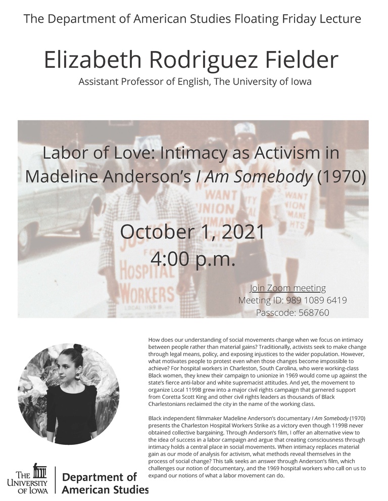 poster for Elizabeth Rodriguez Fielder's 10-01-21 lecture 