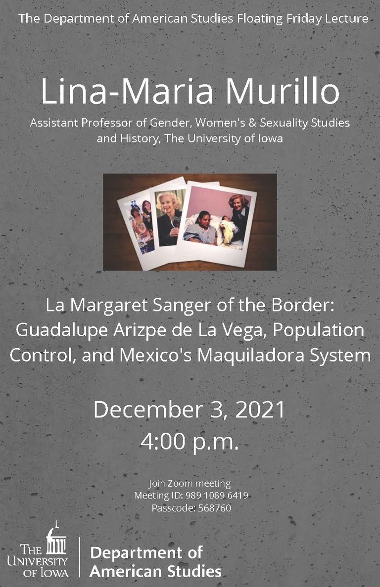 Poster for Murillo's presentation to the American Studies lecture series on 12-03-21