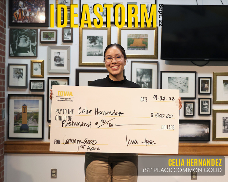 Celia Hernandez with $500 prize from IdeaStorm